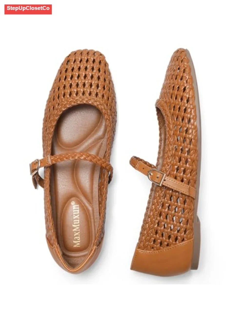 Woven Ballet Flats Square Toe Mary Jane Comfortable Dressy Shoes